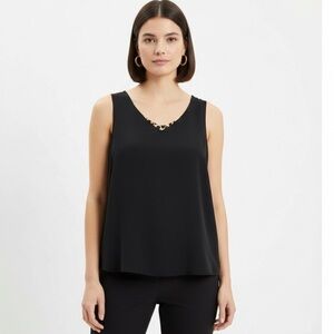 Ship 'N Shore Woman’s Black Sleeveless Top with Leopard Print Lining size 1X